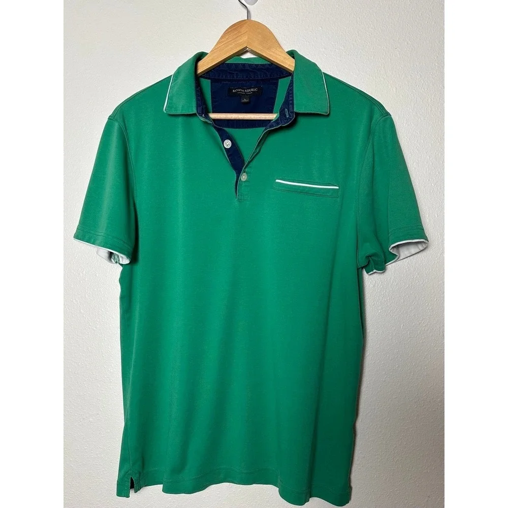Banana Republic Men's Green Polo Shirt Preppy Casual Short Sleeve Size L